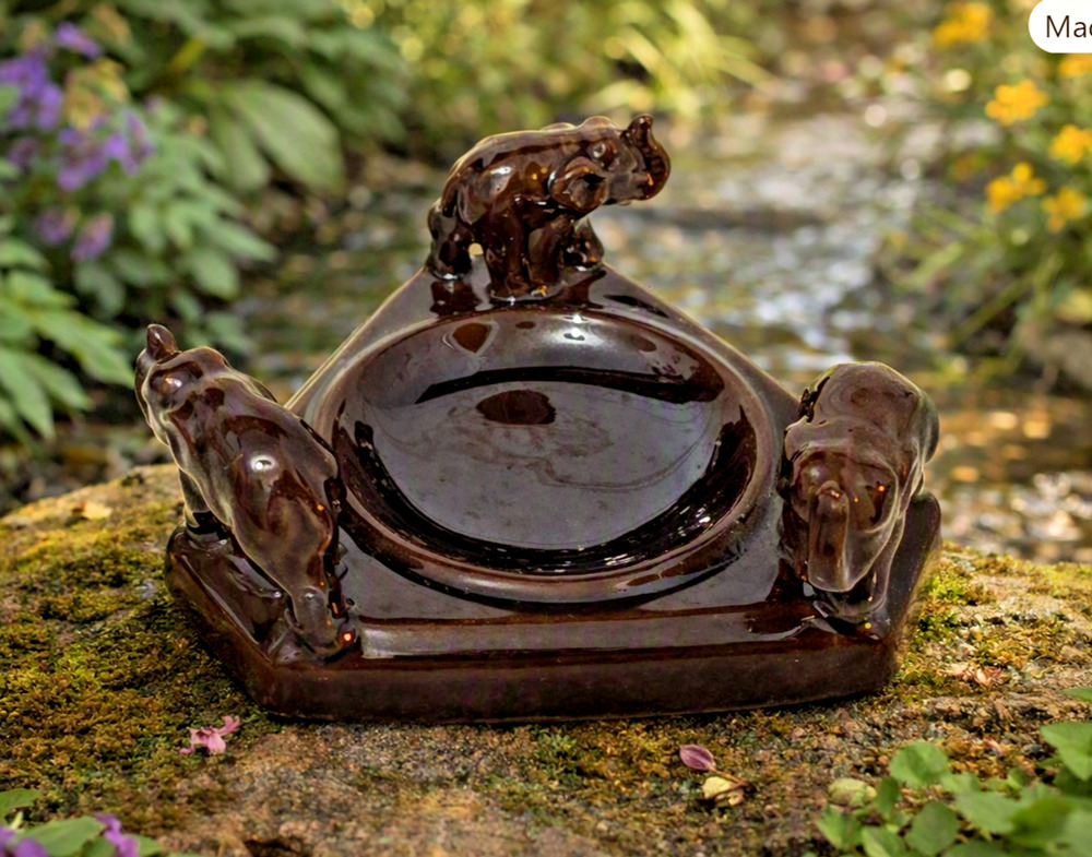 Vintage Art Deco triangular ashtray 3 lucky ELEPHANTS Made In Occupied JAPAN